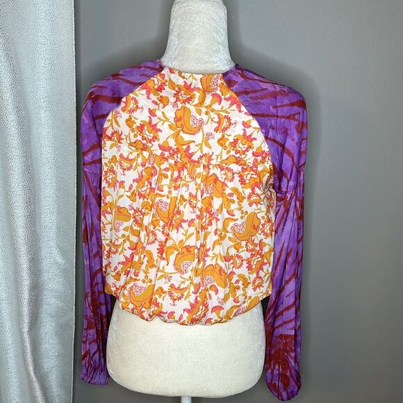 Free People Cruisin Together multi Print yellow and purple blouse size XS - Picture 11 of 12